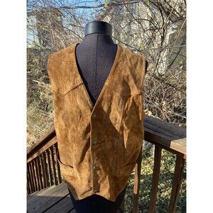 Cripple Creek Men's Large Western Suede Chestnut Brown Leather Vest Pockets